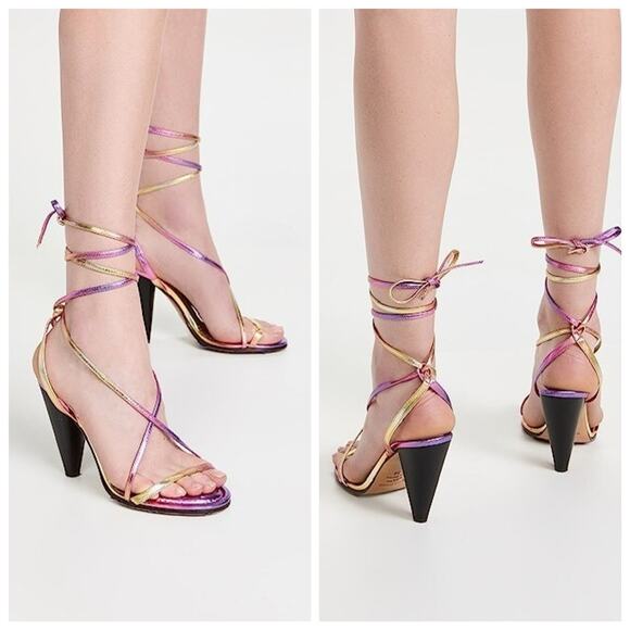 Isabel Marant Aliza 40/US 10 Strappy Ombre Metallic Pink Heel Sandals - Picture 3 of 12